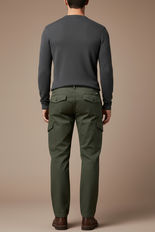 Pantalon Cargo Homme Vert - Kaki Gabardine - vue 2