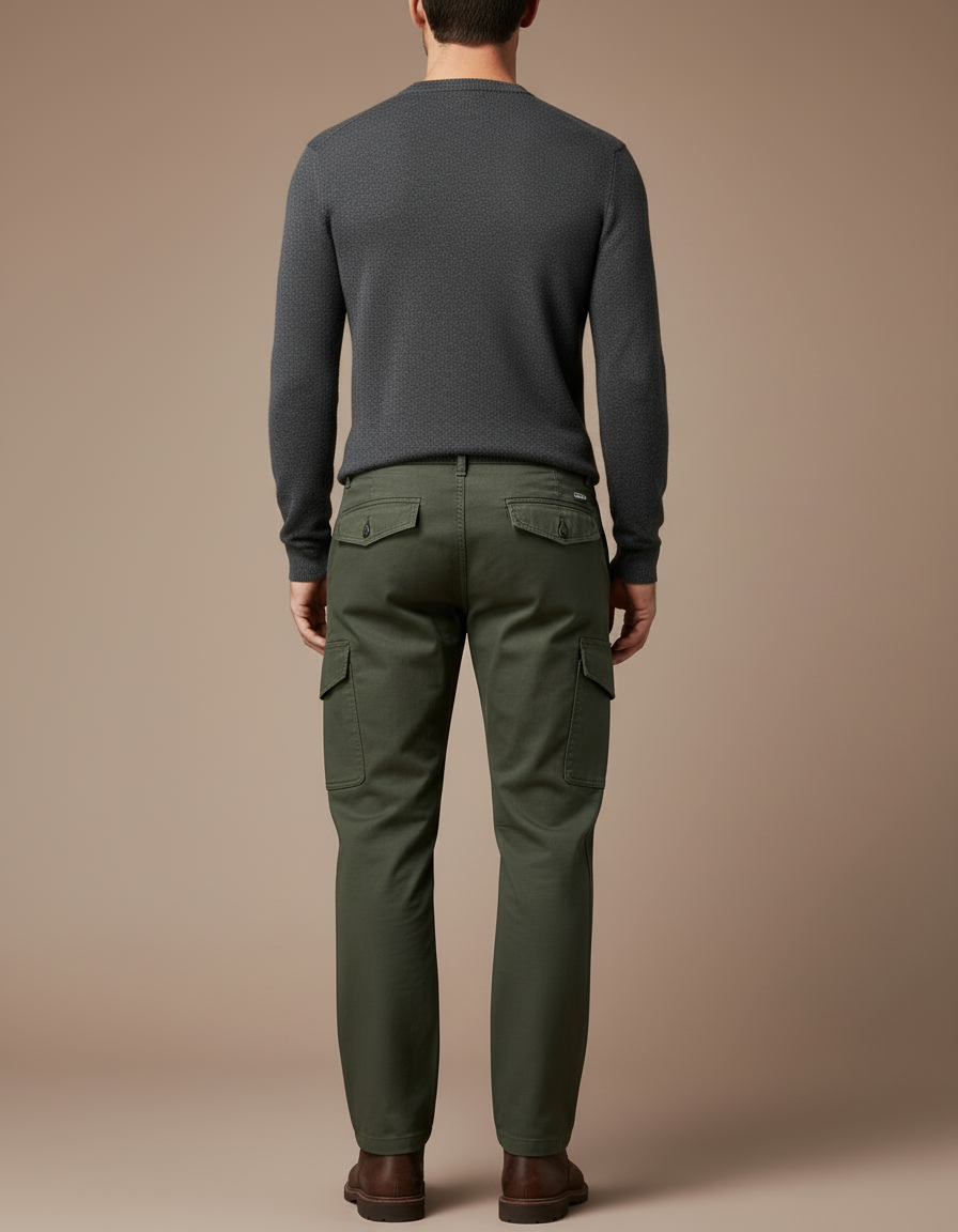 Pantalon Cargo Homme Vert - Kaki Gabardine - vue 2