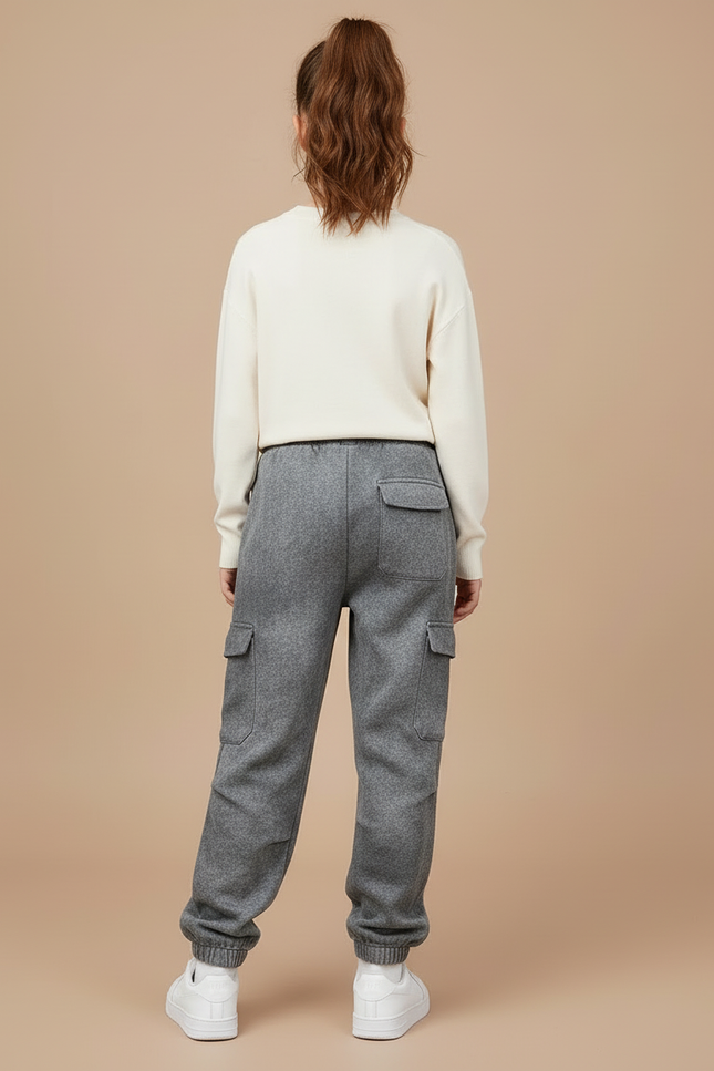 Pantalon Cargo Gris Ample Décontracté Molletonné Enfant - vue 2