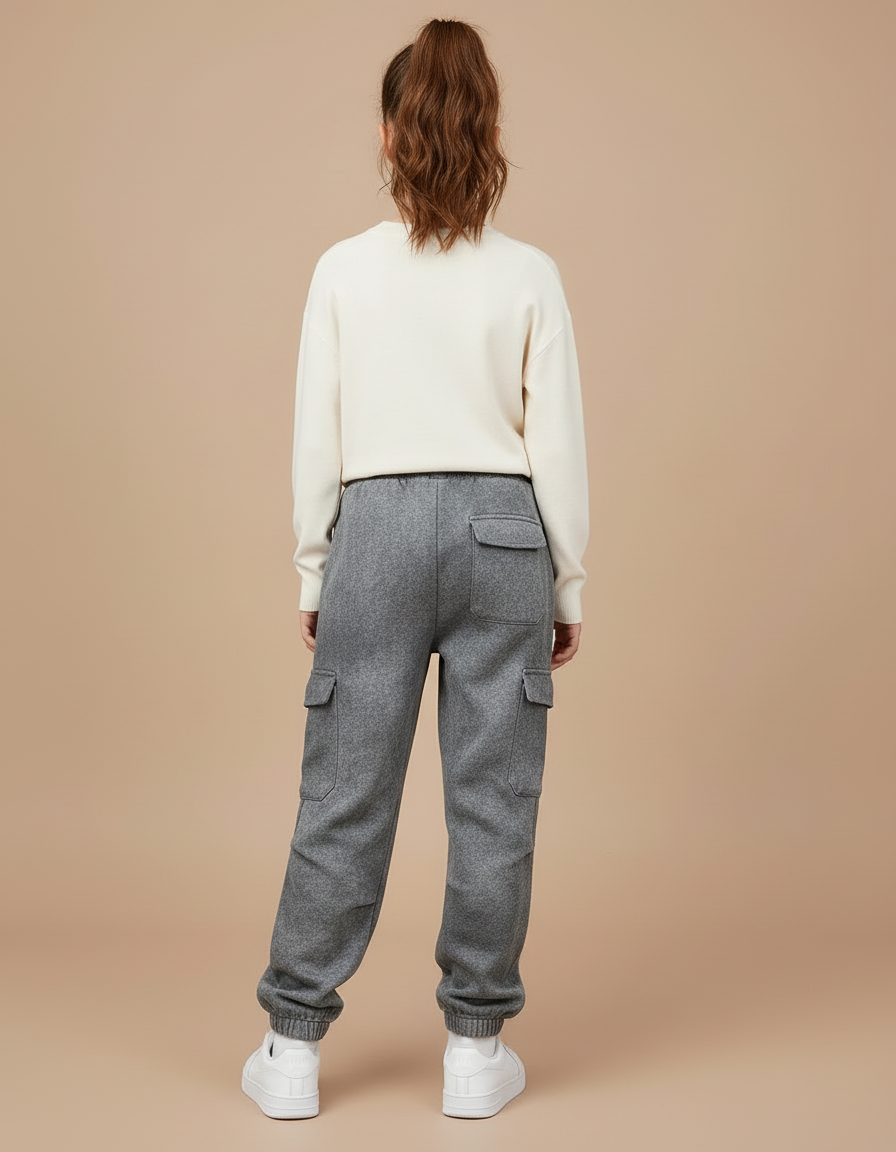 Pantalon Cargo Gris Ample Décontracté Molletonné Enfant - vue 2
