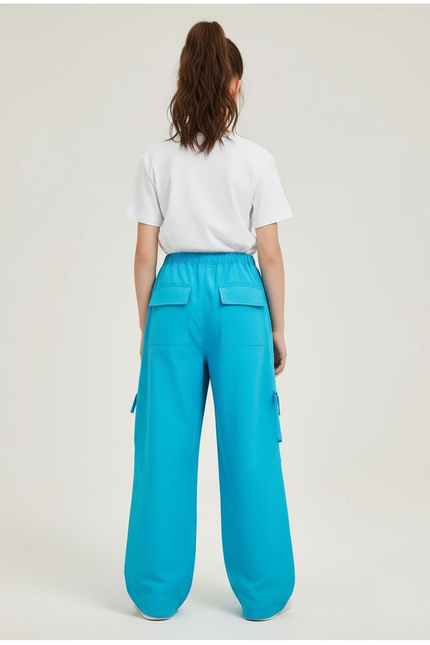 Pantalon Cargo Bleu Ample Poches Enfant - Polyester - vue 2