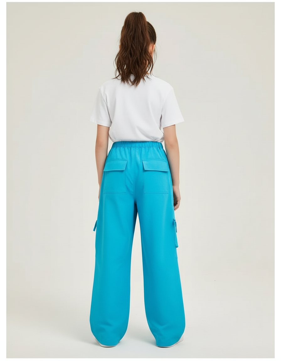 Pantalon Cargo Bleu Ample Poches Enfant - Polyester - vue 2