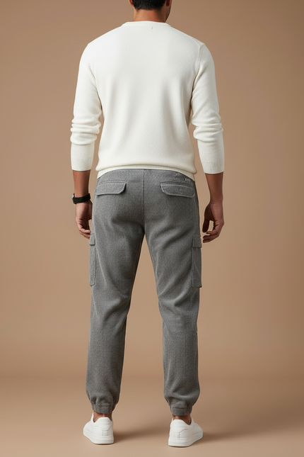 Pantalon Cargo Gris Côtelé Ample Homme Décontracté - Cordé - vue 2