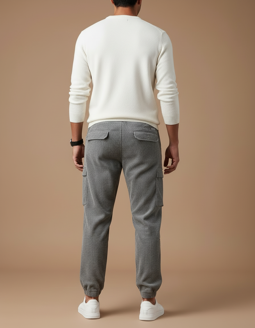 Pantalon Cargo Gris Côtelé Ample Homme Décontracté - Cordé - vue 2