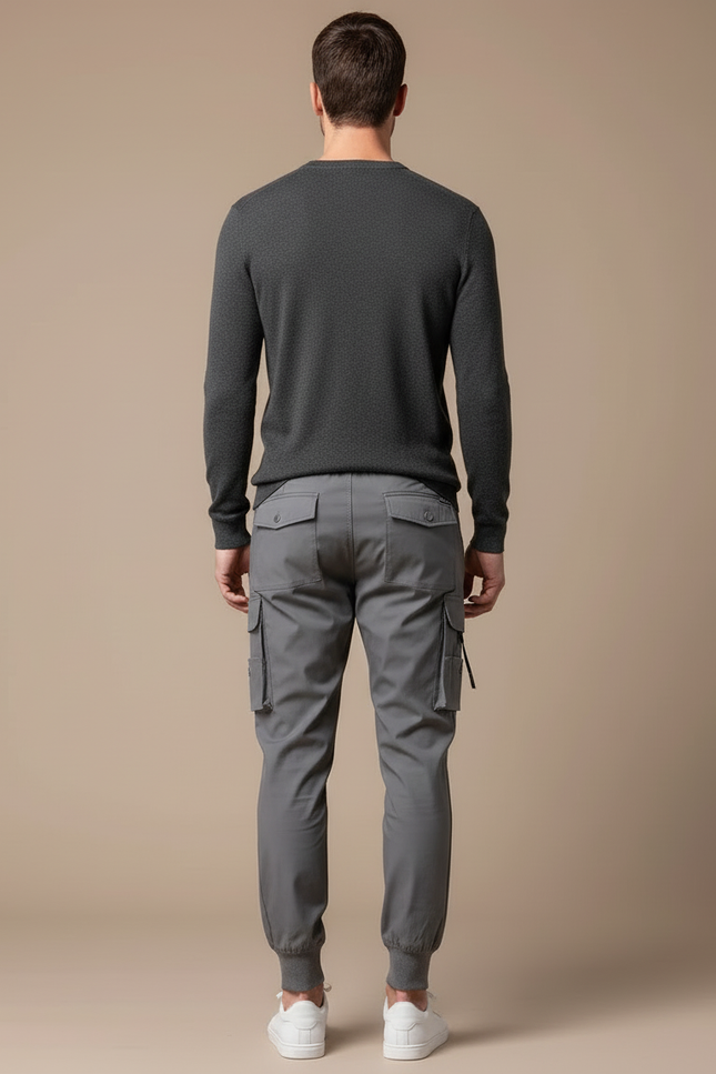 Pantalon Cargo Gris Multi-Poches Jogger Cordon Homme - Polyester - vue 2
