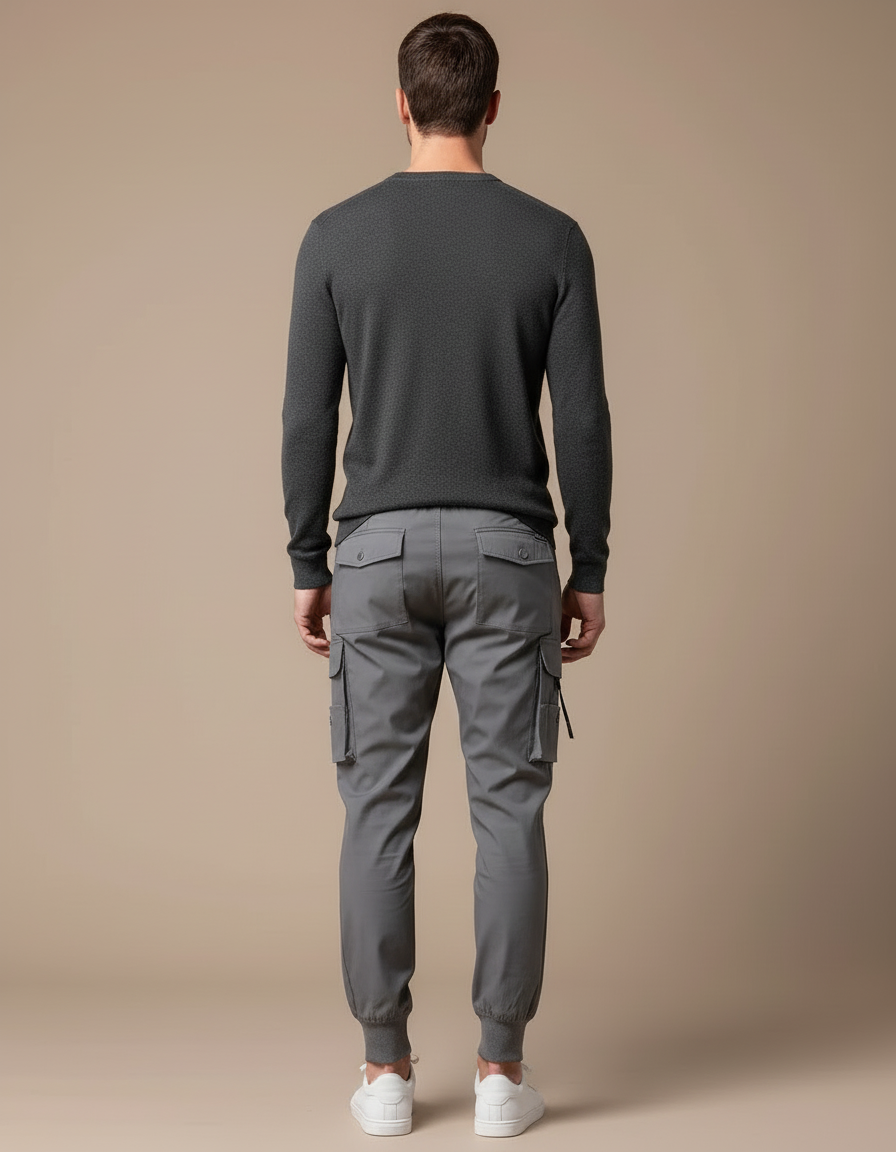 Pantalon Cargo Gris Multi-Poches Jogger Cordon Homme - Polyester - vue 2