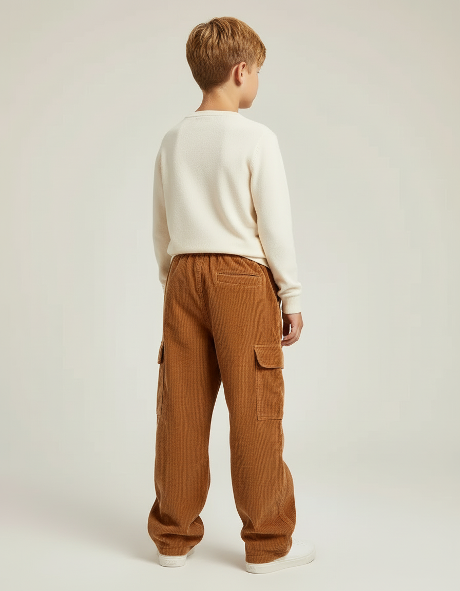 Pantalon Cargo Marron Côtelé Ample Décontracté Enfant - Cordé - vue 2