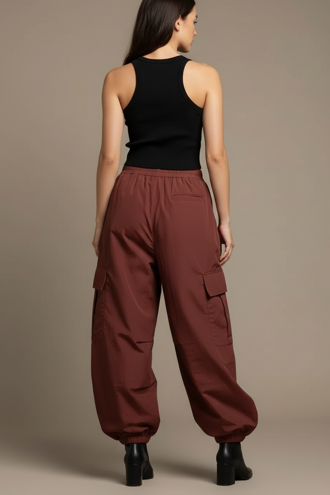 Pantalon Cargo Marron Ample Femme Multipoches - Polyester - vue 2