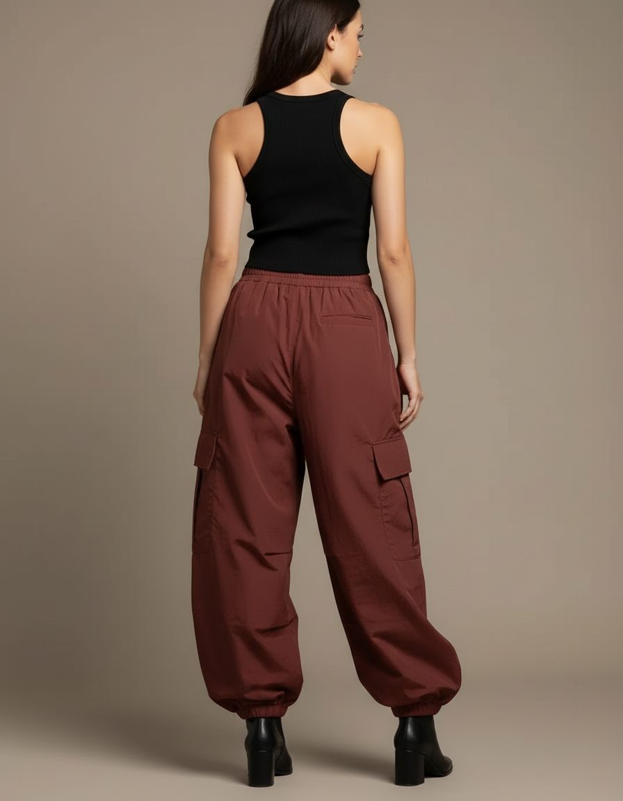 Pantalon Cargo Marron Ample Femme Multipoches - Polyester - vue 2