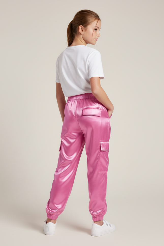 Pantalon Cargo Rose Métallisé Ample Fille Brillant - Satin - vue 2