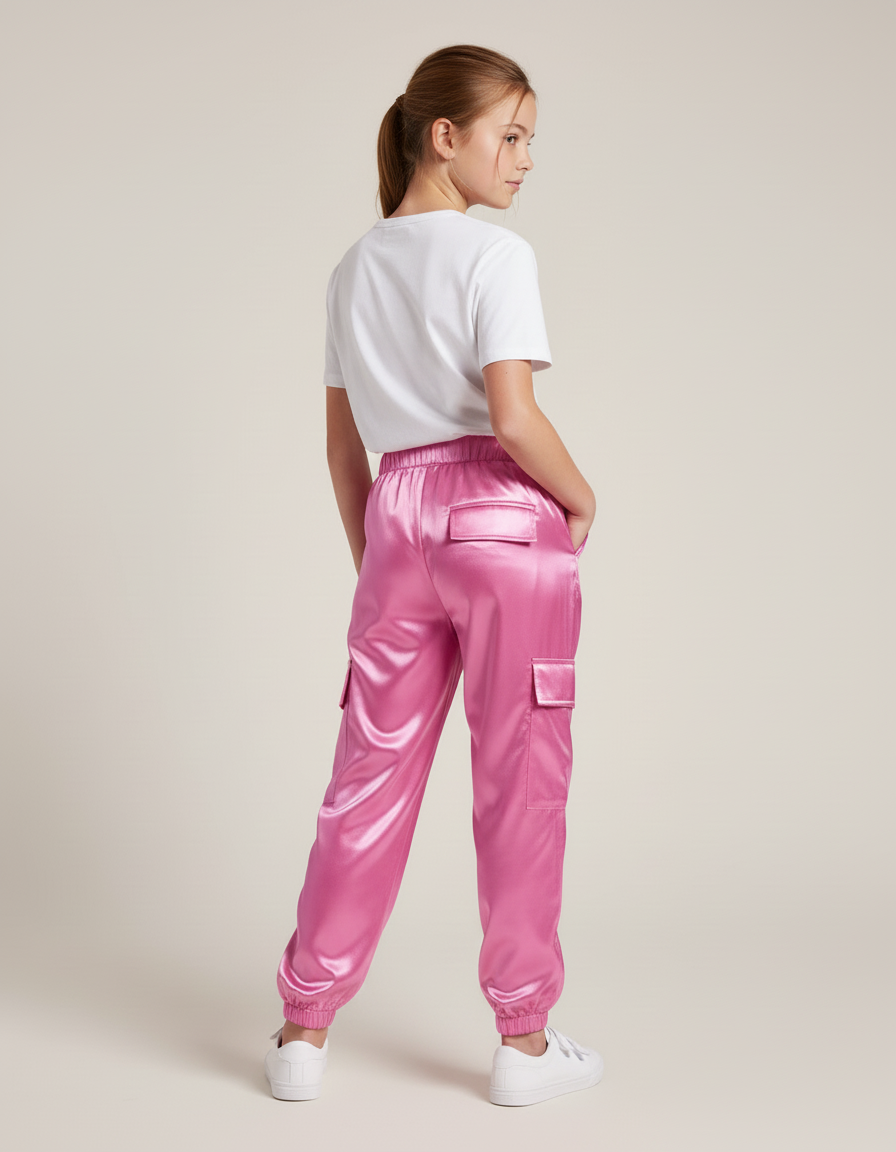 Pantalon Cargo Rose Métallisé Ample Fille Brillant - Satin - vue 2