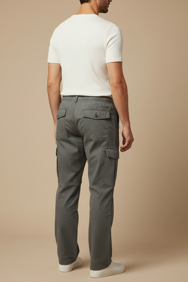 Pantalon Cargo Gris Coton Décontracté Ample Poches - Toile - vue 2