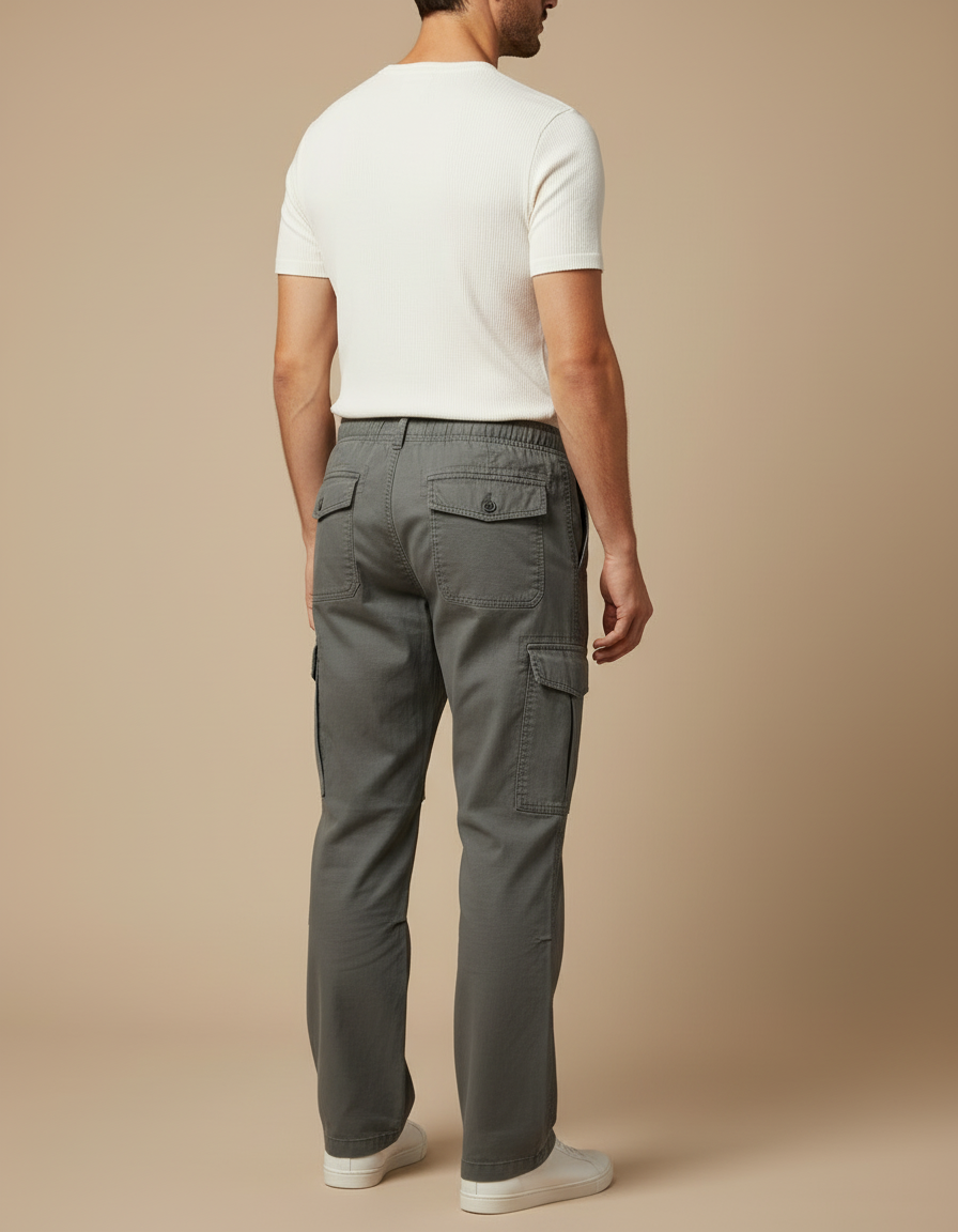 Pantalon Cargo Gris Coton Décontracté Ample Poches - Toile - vue 2