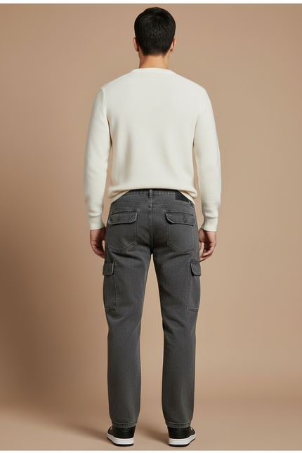 Pantalon Cargo Gris Ample Multipoches Homme Décontracté - Jean - vue 2
