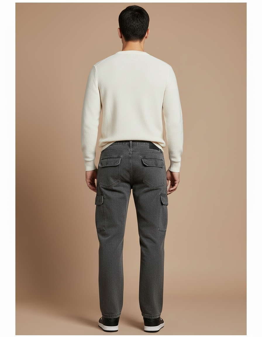 Pantalon Cargo Gris Ample Multipoches Homme Décontracté - Jean - vue 2