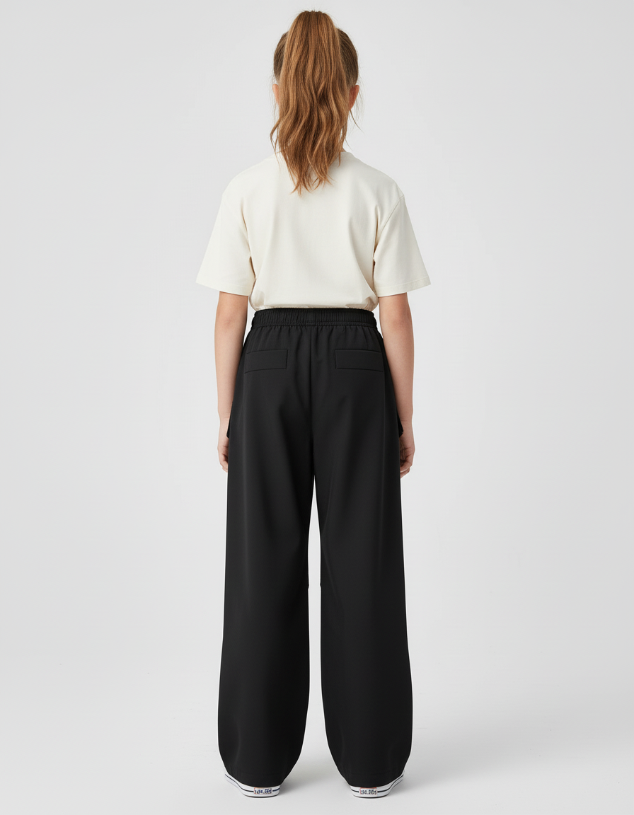 Pantalon Cargo Noir Ample Boutons Pression Enfant - Polyester - vue 2