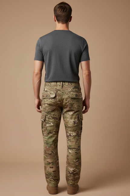 Pantalon Cargo Militaire Camouflage Multipoches Homme - Multicolore Toile - vue 2