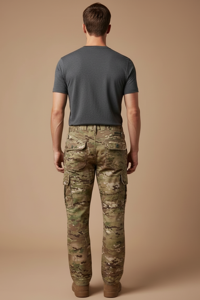 Pantalon Cargo Militaire Camouflage Multipoches Homme - Multicolore Toile - vue 2