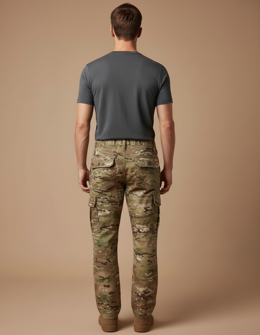 Pantalon Cargo Militaire Camouflage Multipoches Homme - Multicolore Toile - vue 2