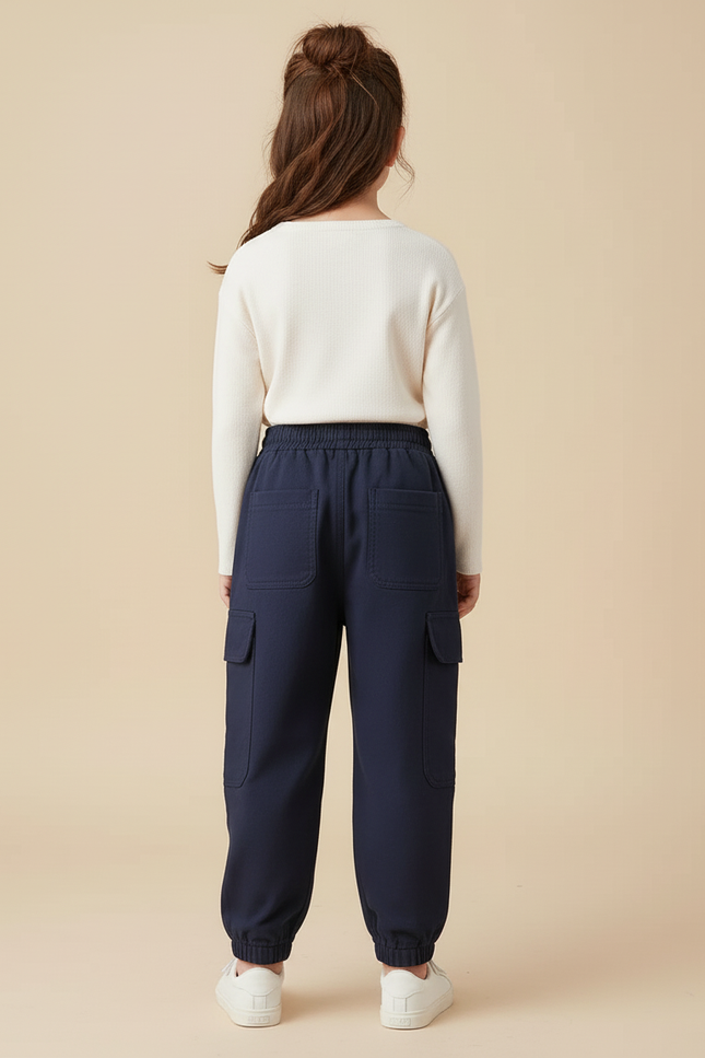 Pantalon Cargo Bleu Marine Ample Poches Enfant - Molleton - vue 2