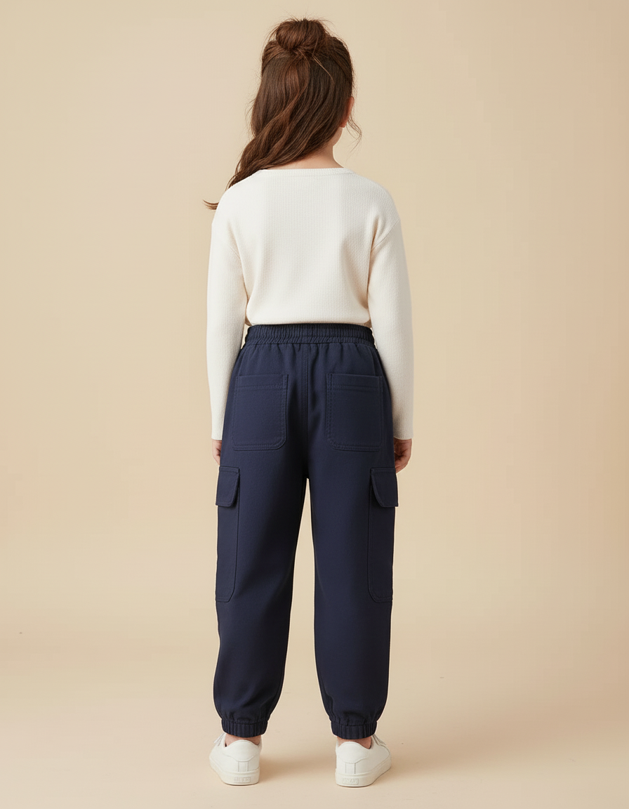 Pantalon Cargo Bleu Marine Ample Poches Enfant - Molleton - vue 2