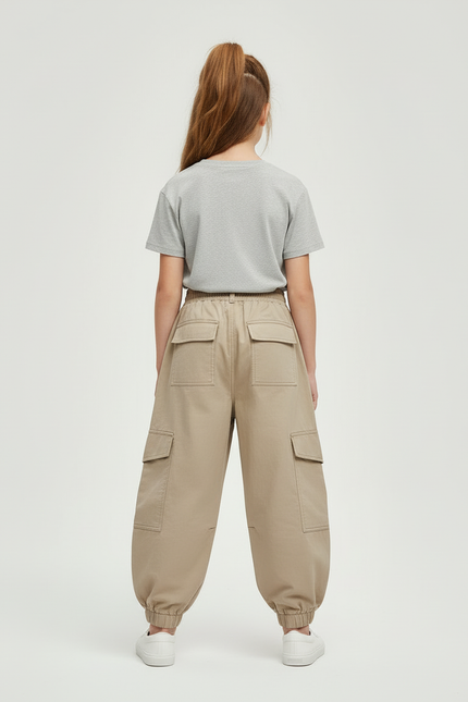 Pantalon Cargo Beige Ample Taille Élastique Enfant - Toile - vue 2