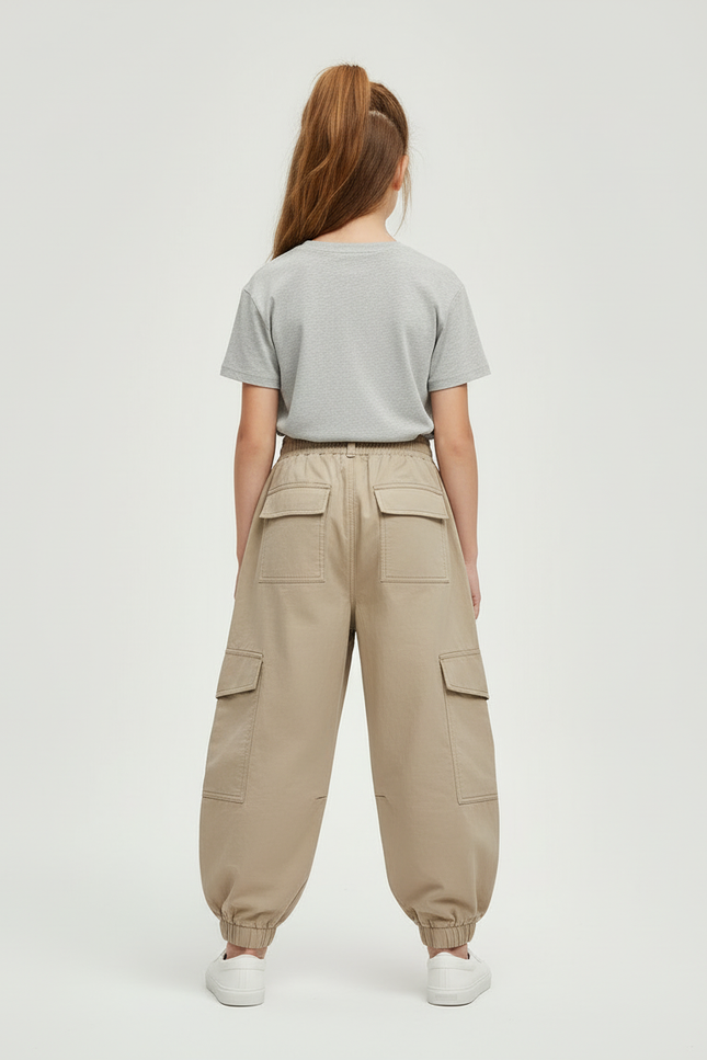 Pantalon Cargo Beige Ample Taille Élastique Enfant - Toile - vue 2