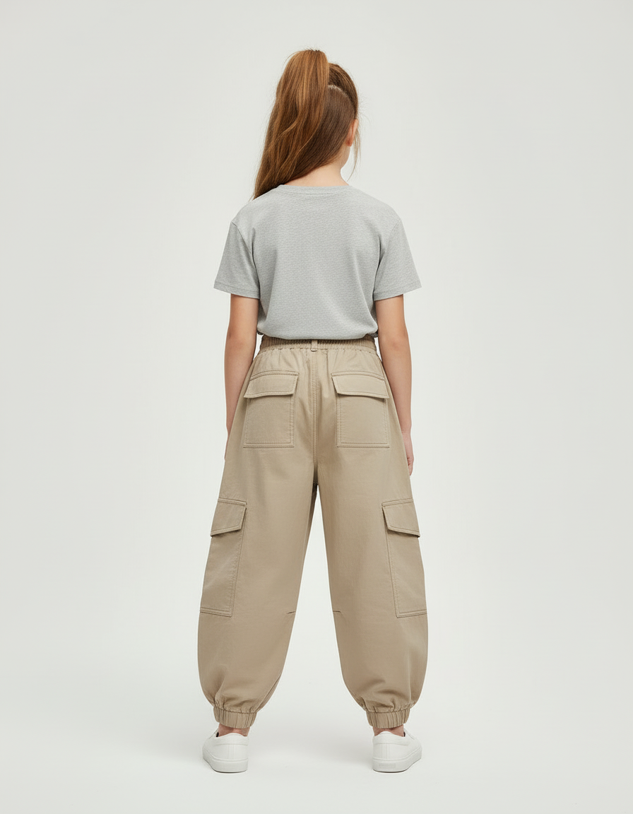 Pantalon Cargo Beige Ample Taille Élastique Enfant - Toile - vue 2
