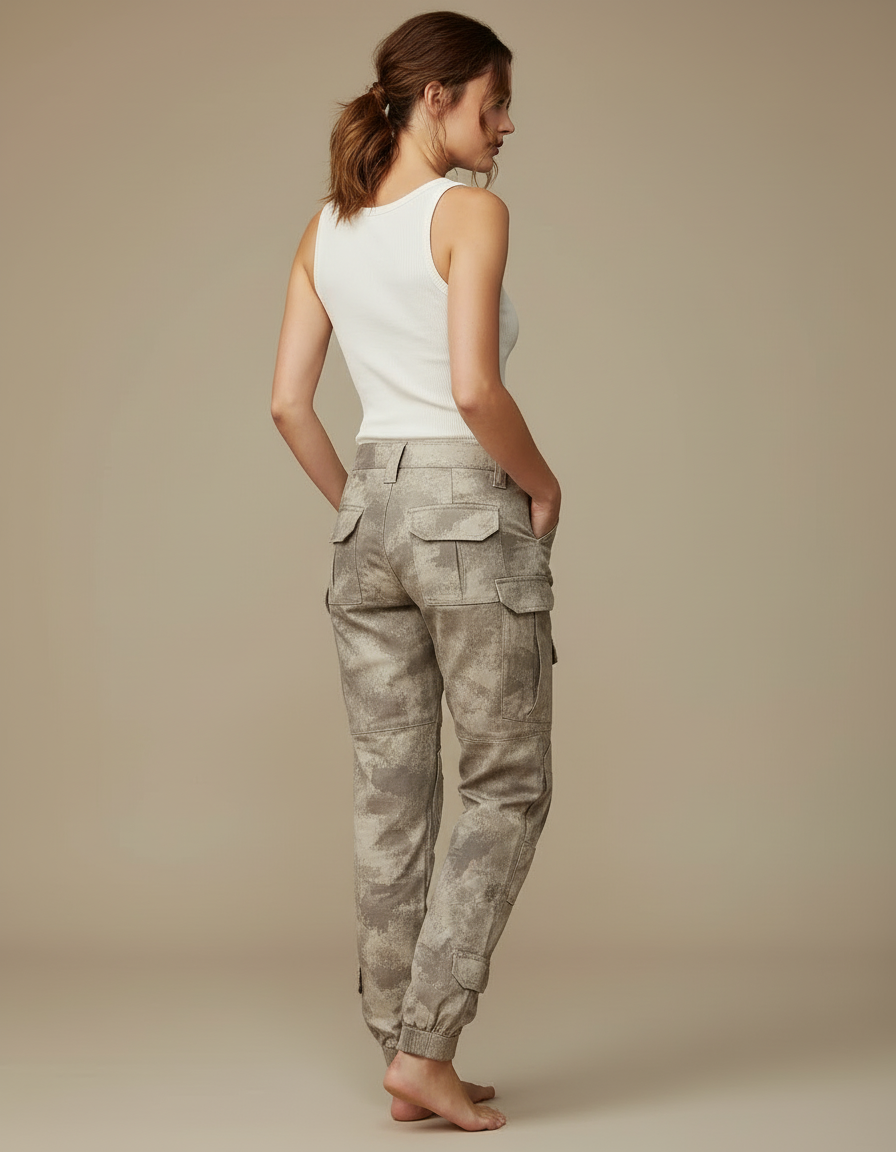 Pantalon Cargo Camouflage Militaire Coton Jambes Fuselées - Imprimé Toile - vue 2