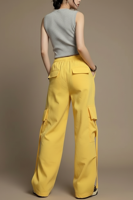 Pantalon Cargo Jaune Ample Léger Cordon Femme - Toile - vue 2