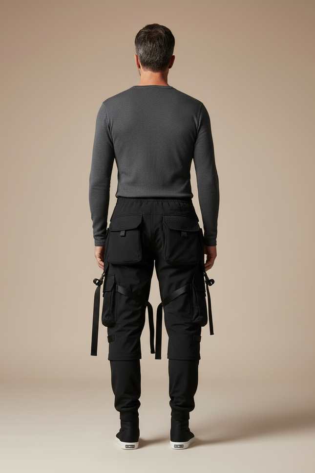 Pantalon Cargo Noir Techwear Multipoches Streetwear Homme - Polyester - vue 2