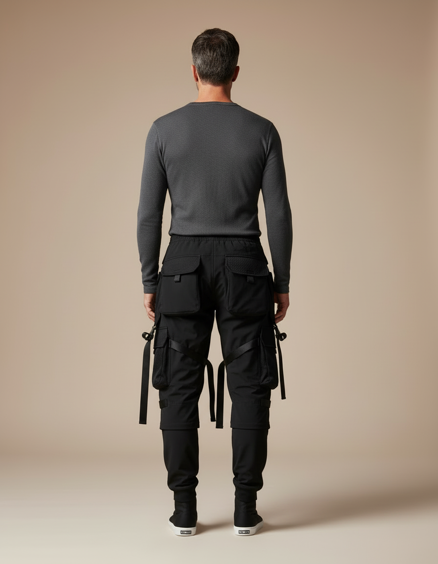Pantalon Cargo Noir Techwear Multipoches Streetwear Homme - Polyester - vue 2