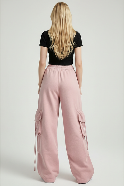 Pantalon Cargo Rose Ample Taille Haute Streetwear - Molleton - vue 2