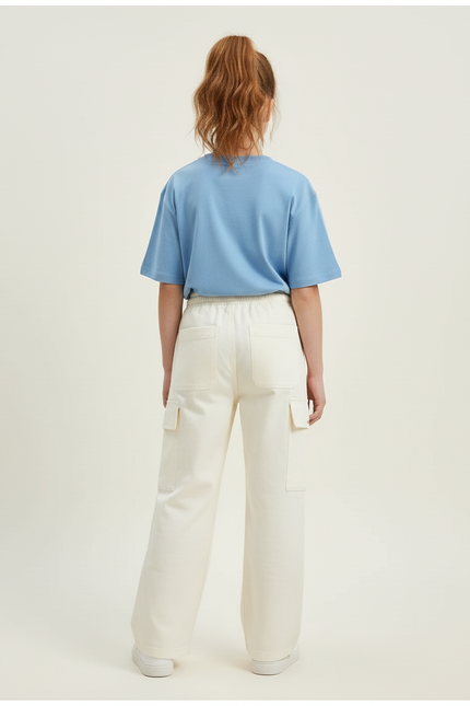Pantalon Cargo Crème Ample Multipoches Enfant - Beige Toile - vue 2