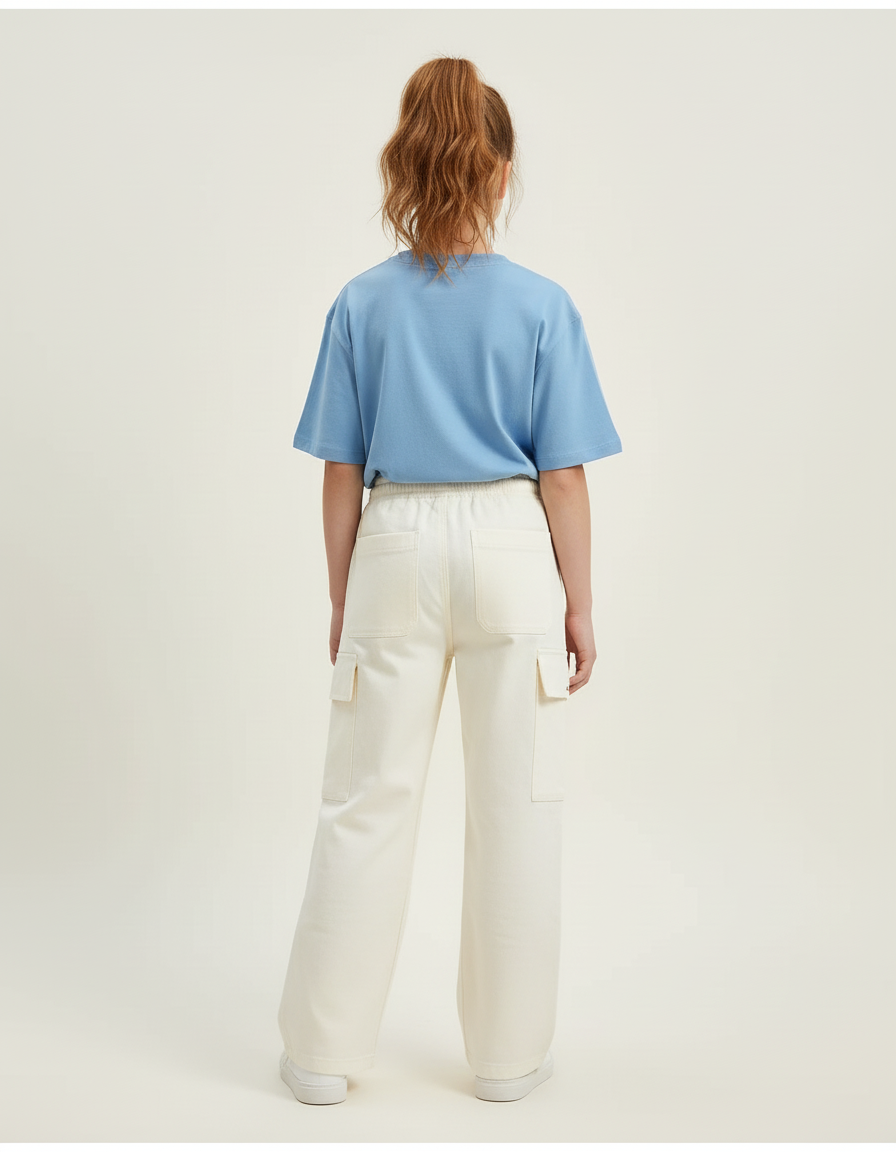 Pantalon Cargo Crème Ample Multipoches Enfant - Beige Toile - vue 2