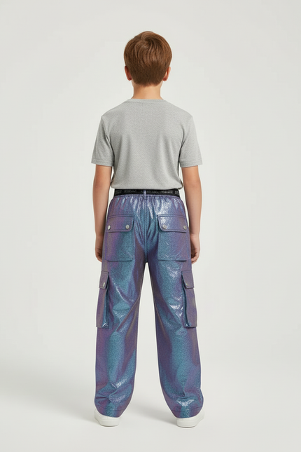 Pantalon Cargo Holographique Ample Garçon Pailleté - Multicolore Polyester - vue 2