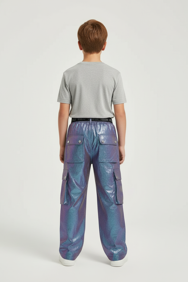 Pantalon Cargo Holographique Ample Garçon Pailleté - Multicolore Polyester - vue 2