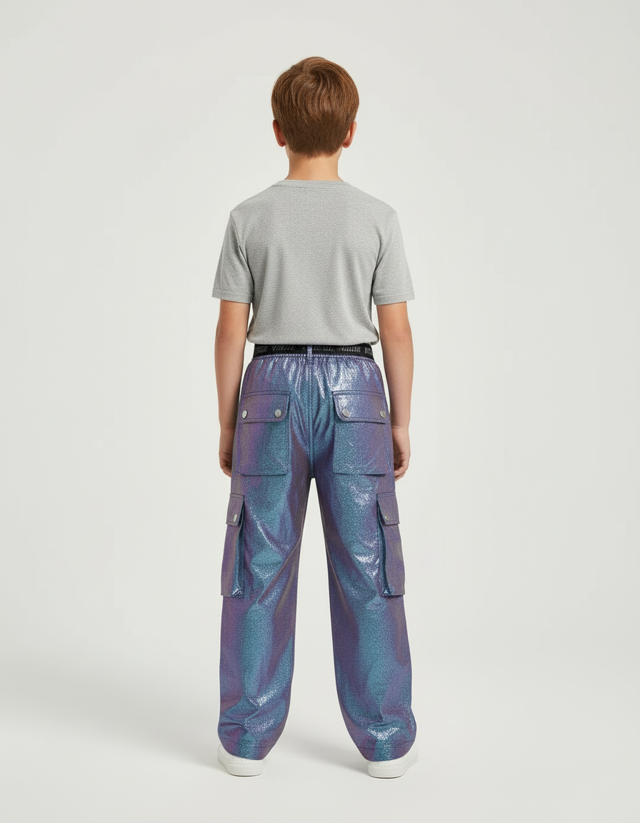 Pantalon Cargo Holographique Ample Garçon Pailleté - Multicolore Polyester - vue 2