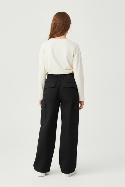 Pantalon Cargo Noir Ample Enfant Décontracté Multi-poches - Toile - vue 2