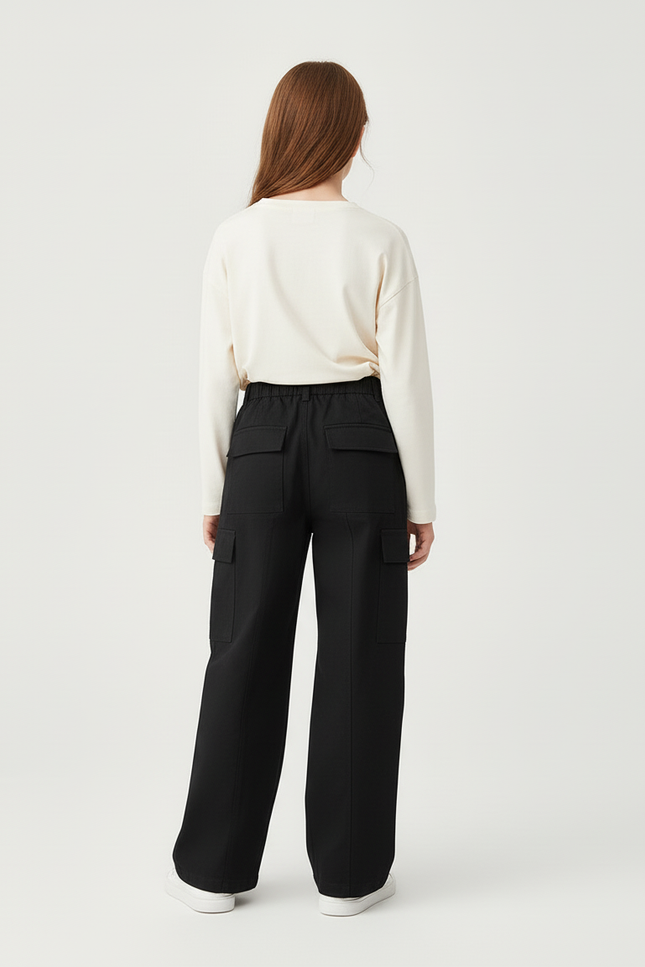 Pantalon Cargo Noir Ample Enfant Décontracté Multi-poches - Toile - vue 2