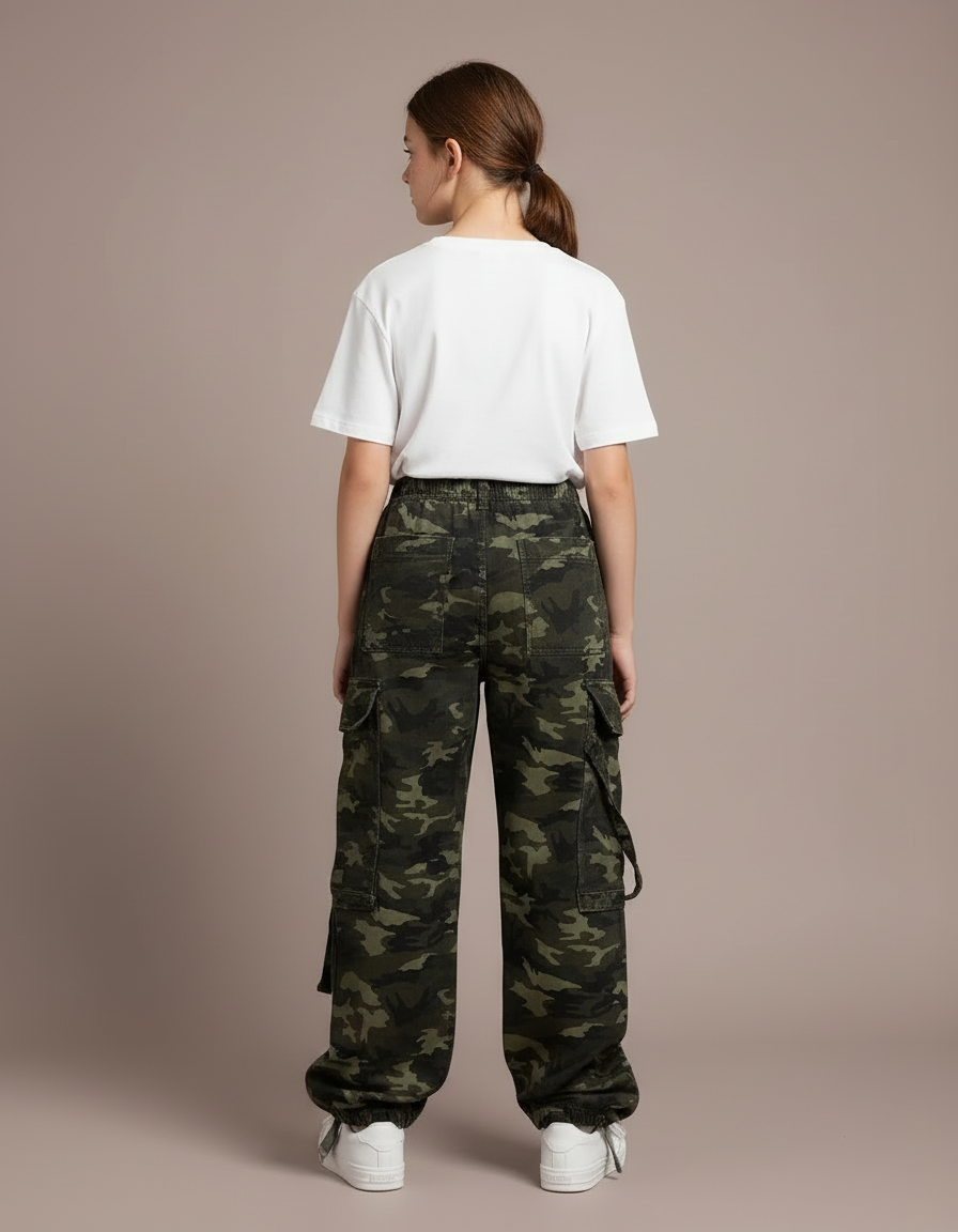 Pantalon Cargo Camouflage Ample Vert Décontracté Multipoches - Toile - vue 2