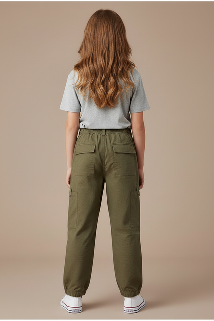 Pantalon Cargo Kaki Ample Décontracté Enfant Coton - Toile - vue 2