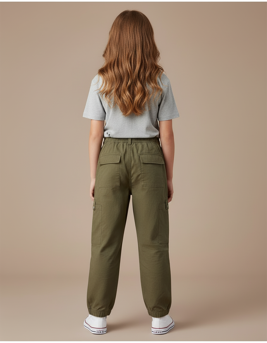 Pantalon Cargo Kaki Ample Décontracté Enfant Coton - Toile - vue 2