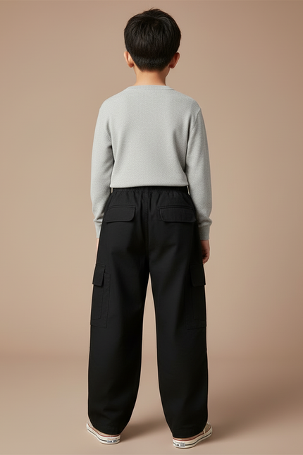 Pantalon Cargo Noir Ample Multipoches Coton Enfant - Toile - vue 2
