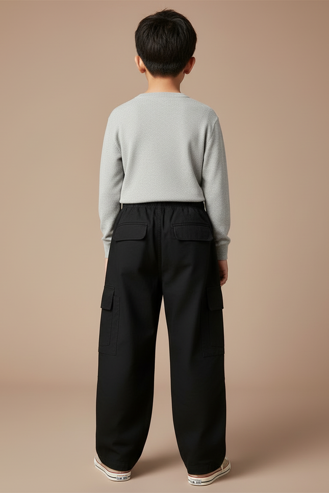 Pantalon Cargo Noir Ample Multipoches Coton Enfant - Toile - vue 2