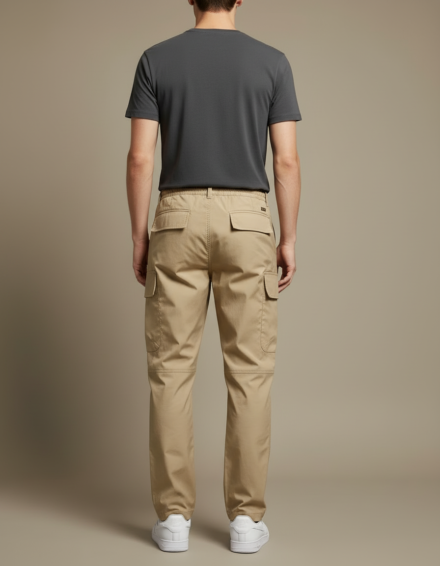 Pantalon Cargo Homme Beige Droit Multipoches Décontracté - Toile - vue 2