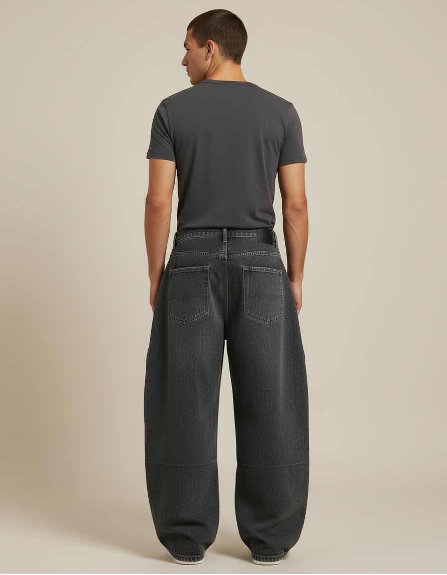 Pantalon Cargo Gris Ample Denim Multipoches Homme - Jean - vue 2