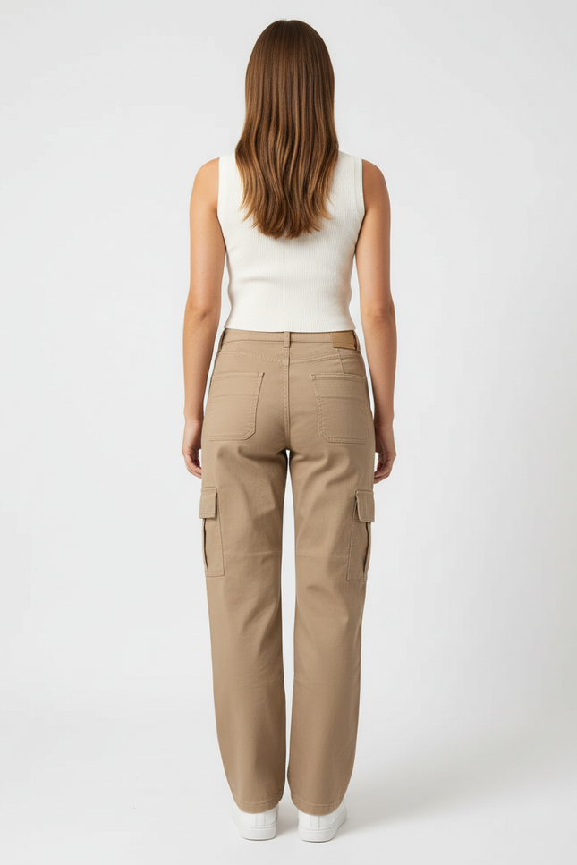 Pantalon Cargo Beige Ample Multipoches Décontracté Femme - Toile - vue 2