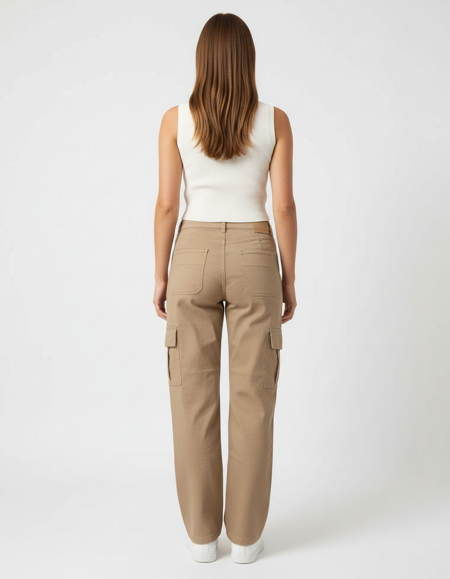 Pantalon Cargo Beige Ample Multipoches Décontracté Femme - Toile - vue 2