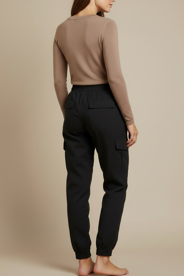 Pantalon Cargo Noir Décontracté Cordon Élastique - Coton - vue 2
